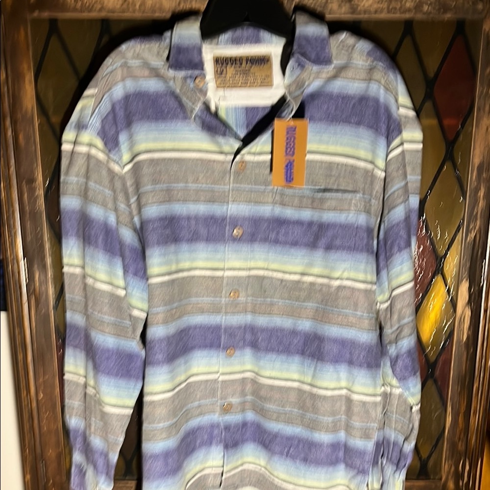 Vintage 1980’s Rugged Point Men's Striped Shirt - Blue,Gray, white green